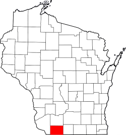 Lafayette County Highlighted in Red on Map of Wisconsin